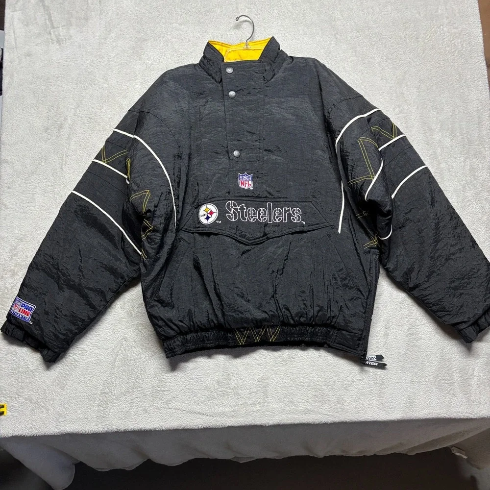 VTG 90s Starter Pro Line Pittsburgh Steelers Jacket 1/2 Zip Pullover‎ Mens L EUC